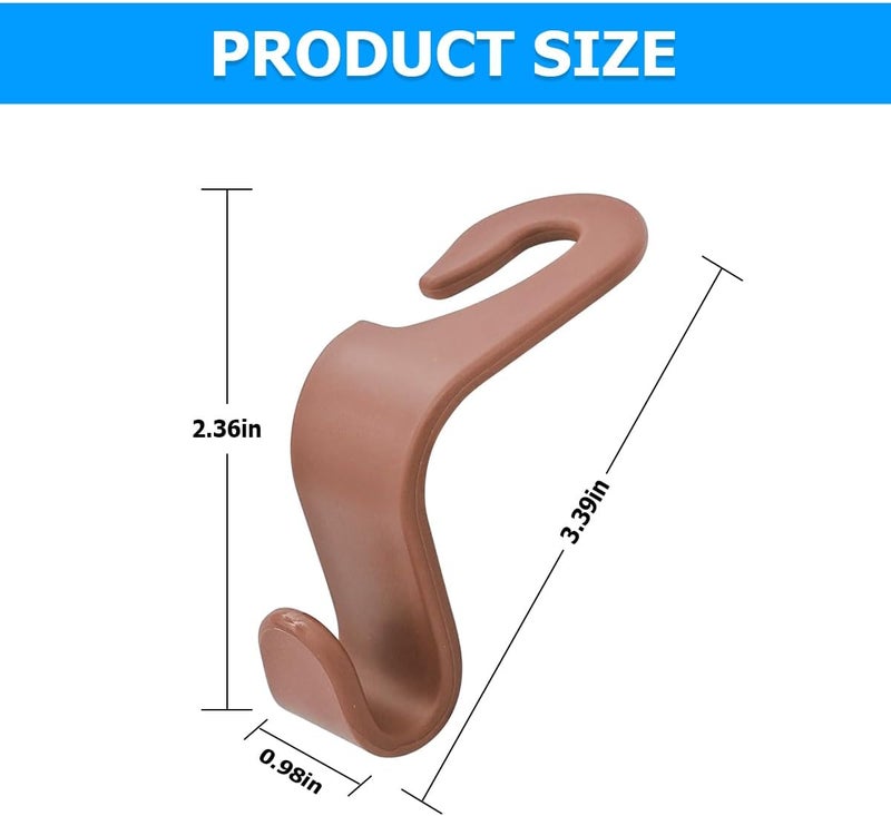 Hanemia 4PCS Car Back Seat Headrest Hooks, Rear Car Seat Storage Headrest Hanger Holder Hooks Organizer, Universal Auto Interior Accessories for Bag Purse Handbag Cloth Coats Grocery (Brown) - Image 3